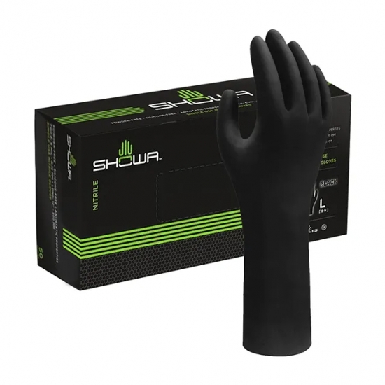 Caixa 50 Luvas Nitrilo Preto Sem Pó 30cm - SHOWA